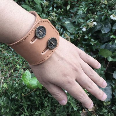 リリーボタン ダブルレザーブレスレット(ナチュラルブラウン)アークシルバーアクセサリーズ