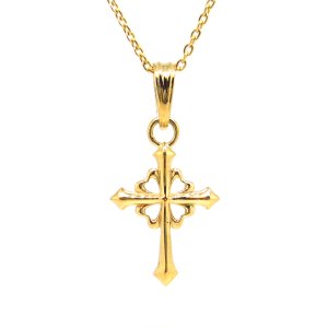 画像: ゴールドのスタイリッシュなクロスネックレス「tiny four heart cross pendant」