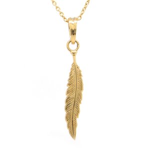 画像: イエローゴールドのお洒落なフェザーネックレス「tiny feather pendant」