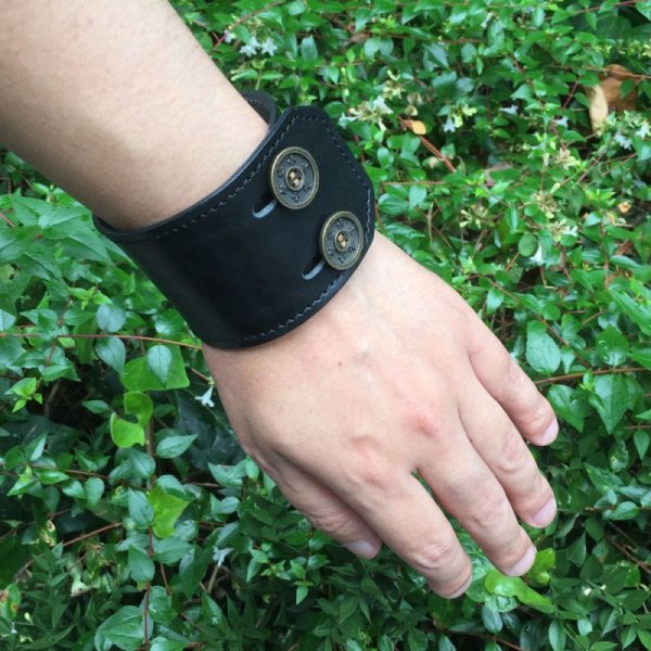 リリーボタン ダブルレザーブレスレット(ブラック)アークシルバーアクセサリーズ