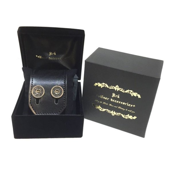 リリーボタンレザーブレスレット(ブラック)専用ボックスアークシルバーアクセサリーズ