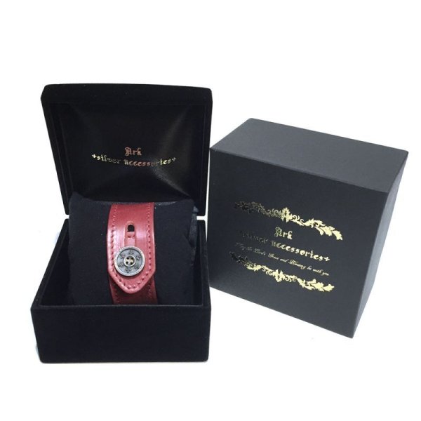 リリーボタン シングルレザーブレスレット(レッド)アークシルバーアクセサリーズ