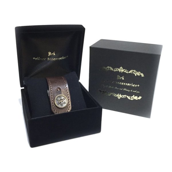 リリーボタン シングルレザーブレスレット(ダークブラウン)アークシルバーアクセサリーズ