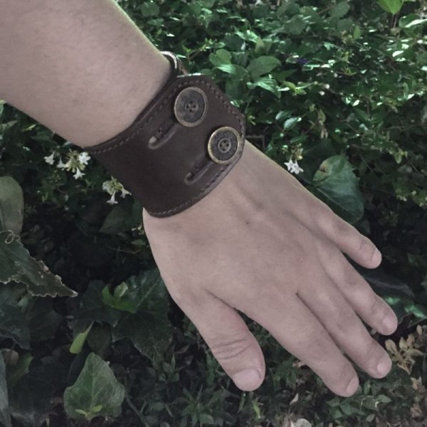 リリーボタン ダブルレザーブレスレット(ダークブラウン)アークシルバーアクセサリーズ