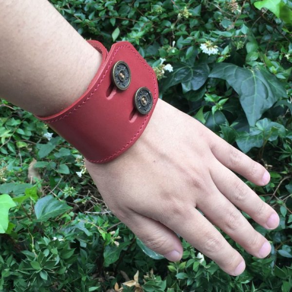 リリーボタン ダブルレザーブレスレット(レッド)アークシルバーアクセサリーズ