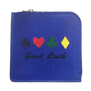 画像: 【トランプ柄】good luck ミニレザーウォレット（コバルトブルー）