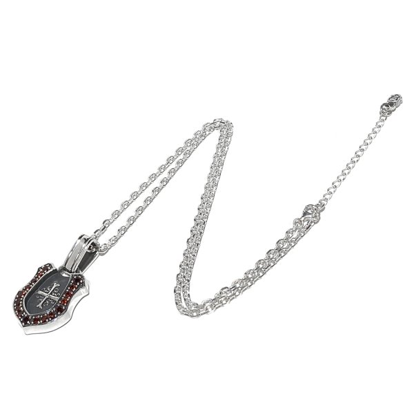 馬蹄をモチーフにしたメンズホースシューネックレス「シャドウクロスホースシューペンダント(ガーネット)」